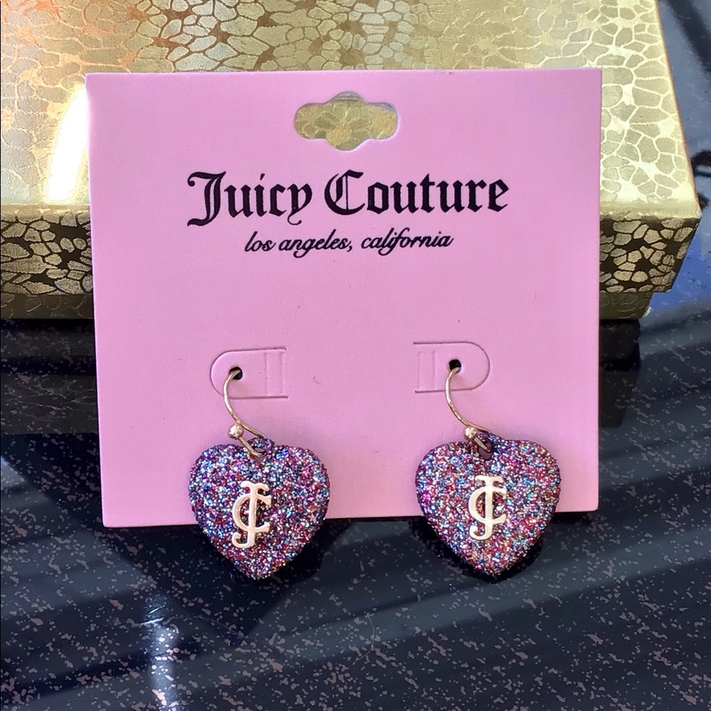 💕NWT Juicy Couture Sparkly Multicolor Glitter Heart Earrings💕